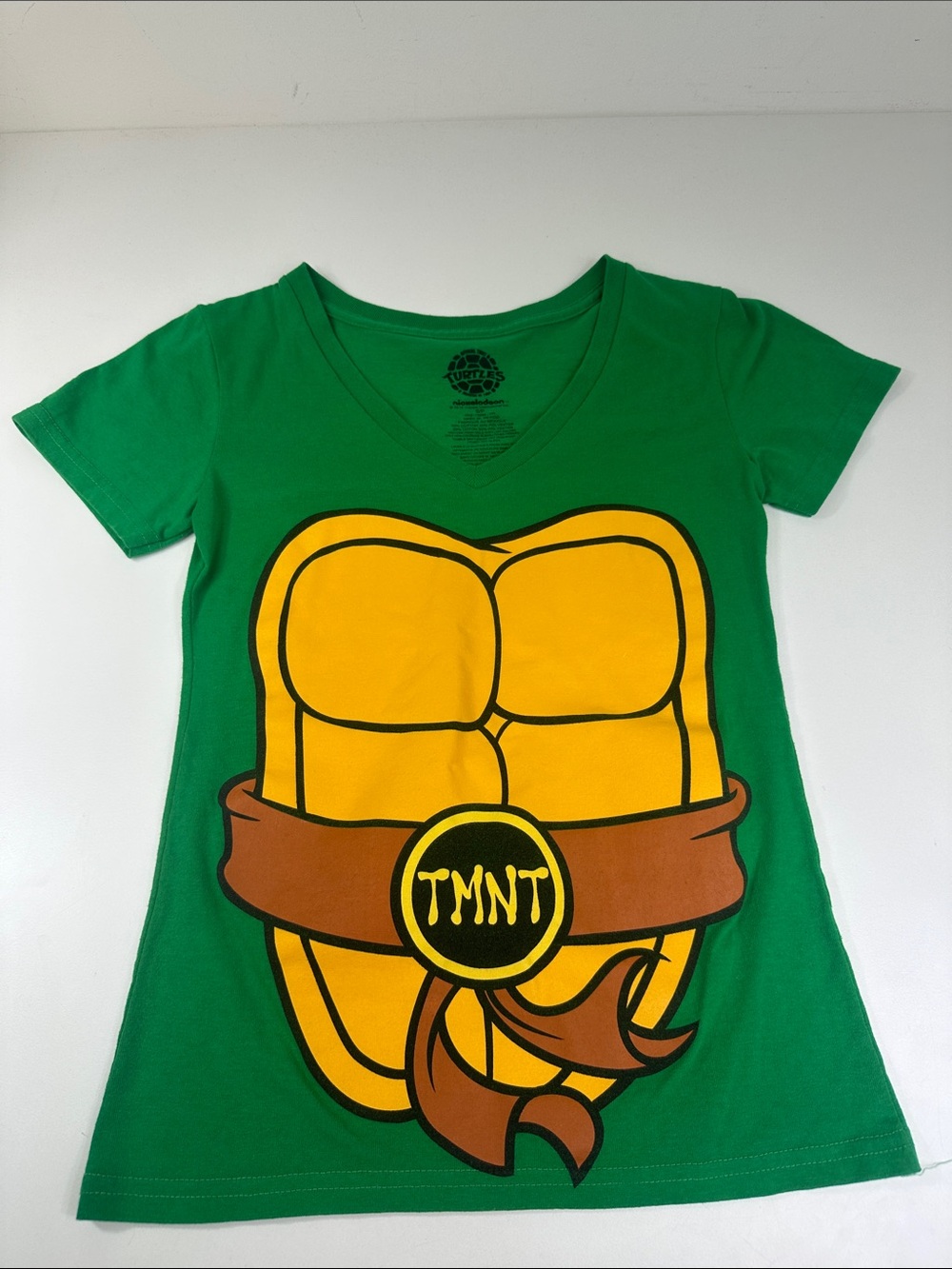 Teenage Mutant Ninja Turtles Green V-Neck Women's Tee Size Small Nickelodeon